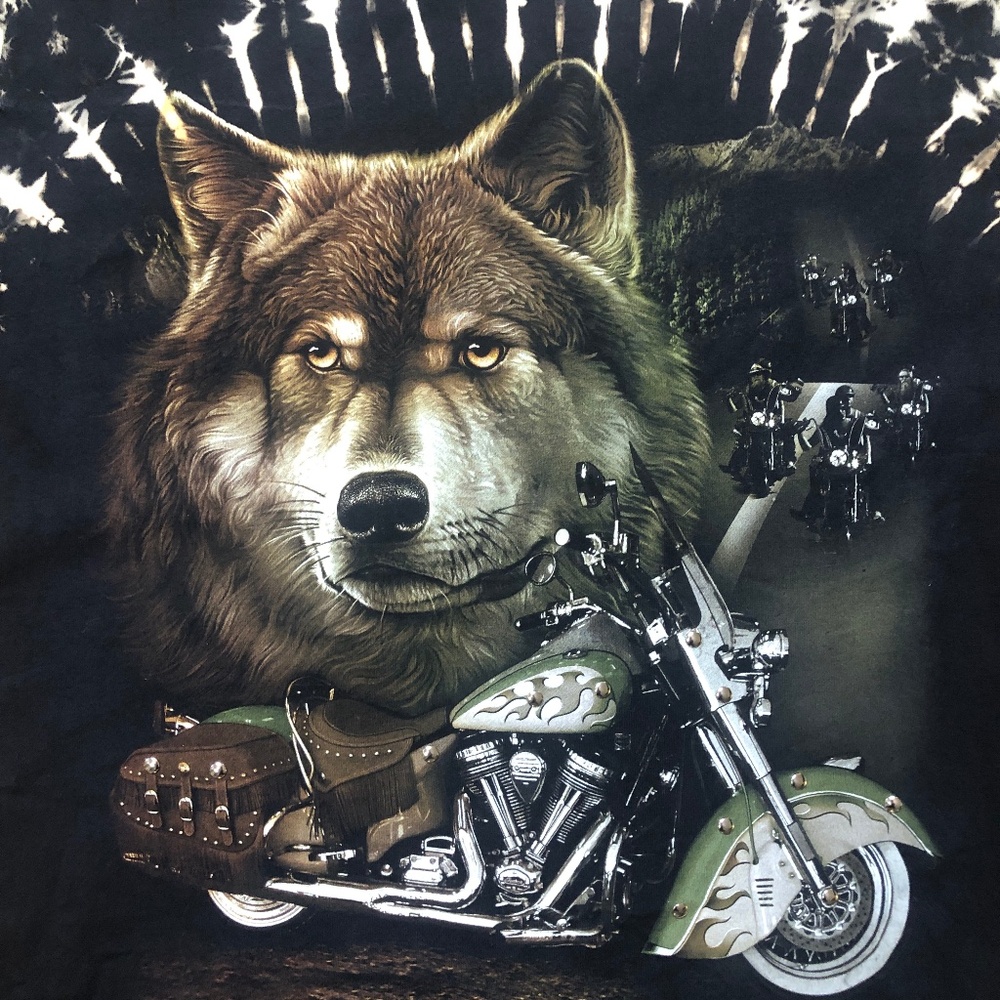 JAY’s ROCK Tie Dye Men’s L Wolf & Studded Harley Graphic T- Shirt 100% Cotton